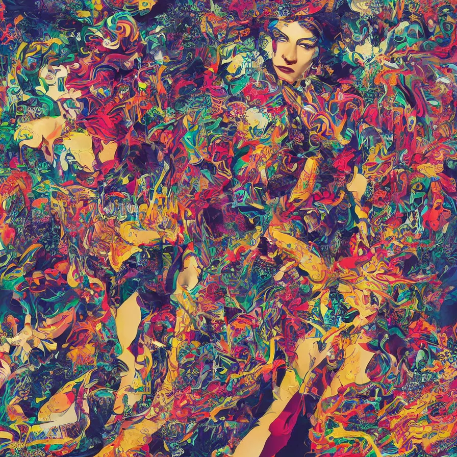 Image similar to album cover design depicting beautiful dancing women, by Jonathan Zawada, and tristan eaton, digital art