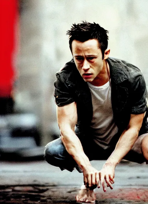 Prompt: film still of Joseph Gordon Levitt!!! as Tyler durden in fight club movie poster