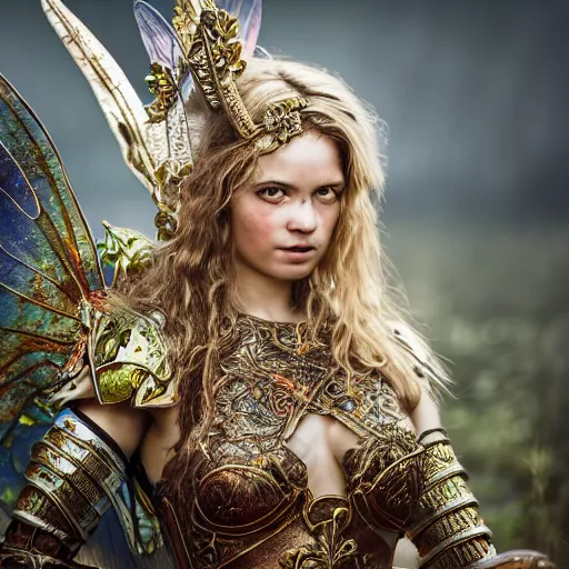 Image similar to photo of a beautiful fairy warrior with ornate armour, highly detailed, 4k, HDR, award-winning photo