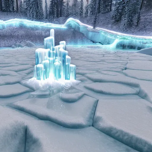 Prompt: magnificent ice formations and a lake, cinematic, unreal engine 5