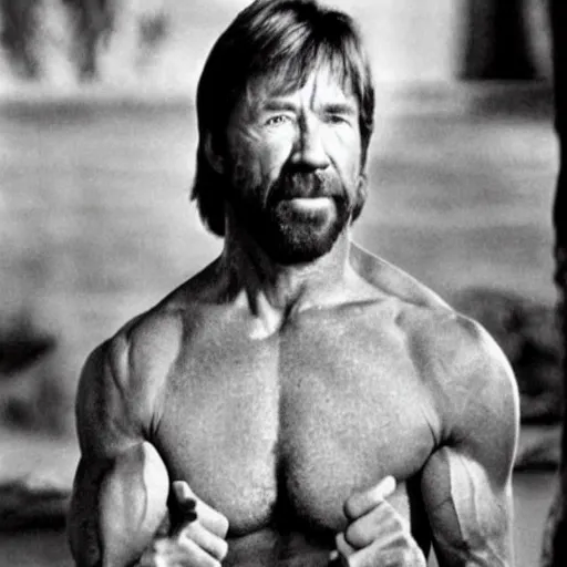 Image similar to photo of Chuck Norris looking incredibly skinny and malnourished, professional photo