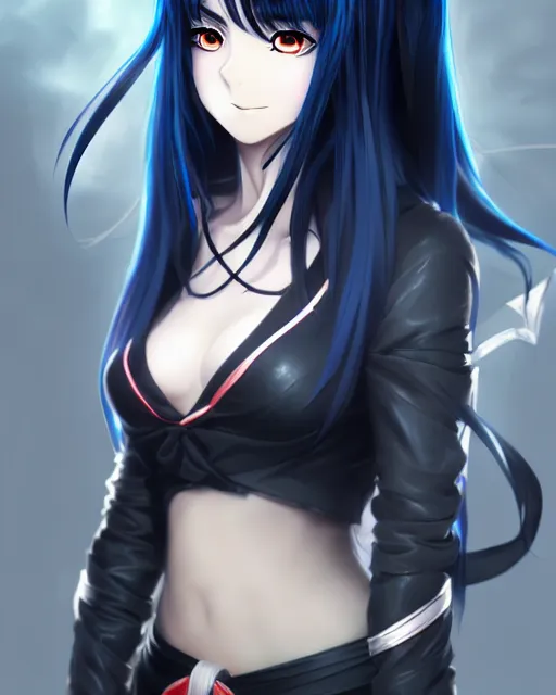 Prompt: anime character portrait of a female martial artist!! long black hair! blue eyes! elegant, intricate outfit, fine details by stanley artgerm lau, wlop, rossdraws, james jean, andrei riabovitchev, marc simonetti, and sakimichan, trembling on artstation
