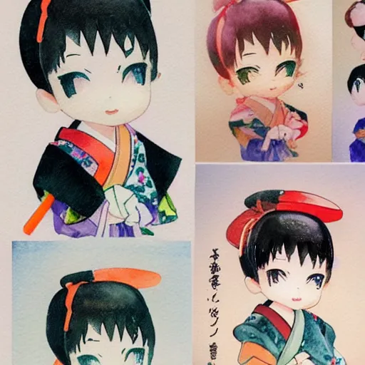 Image similar to beautiful water color concept art of face detailing cute nendoroid girl in the style of ukiyoe , toon rendering, close-up