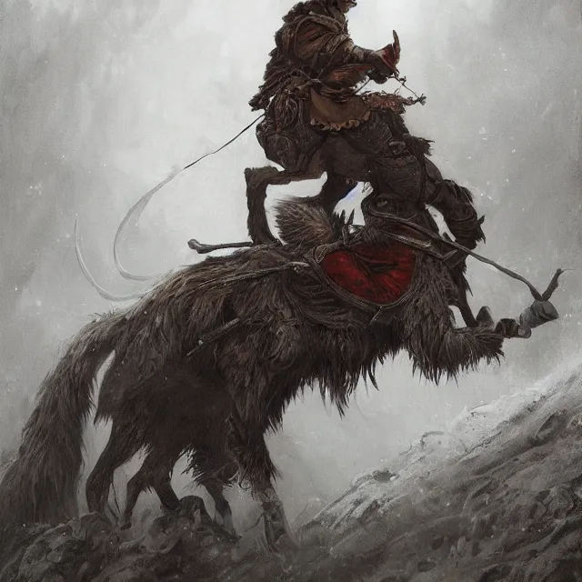 Image similar to young tsarevitch ivan riding on big grey wolf, slavic folk fairytale, story, fable, dramatic, fantasy art, an ultrafine detailed painting, academic art, ornate, inticate, elegant, sharp focus, artstation, by pavel korin, viktor vasnetsov