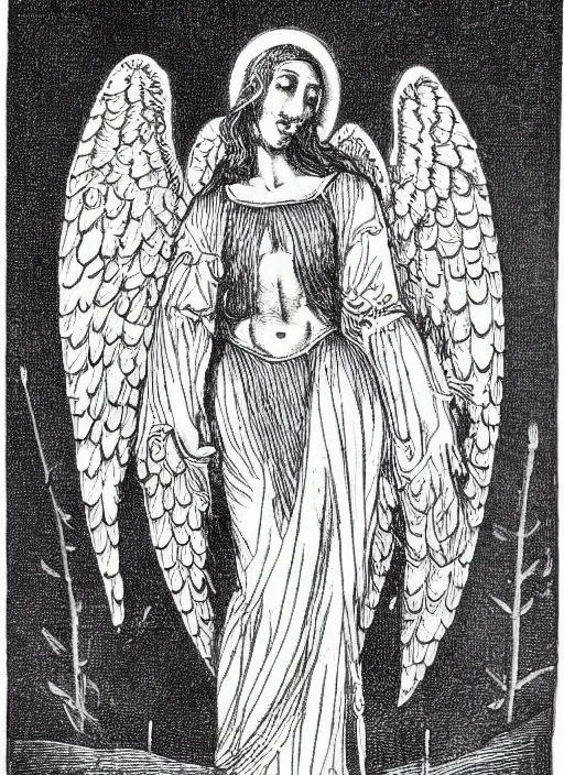 Prompt: occult art etching, very detailed, of the angel of mercury. alchemical art, esoteric art