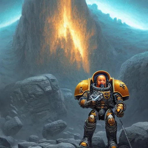 Prompt: A space marine on dead world full of rocks, highly detailed, centered, digital painting, artstation, concept art, donato giancola, Joseph Christian Leyendecker, WLOP, Boris Vallejo, Breathtaking, 8k resolution, extremely detailed, beautiful, establishing shot, artistic