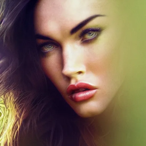 Prompt: portraite of megan fox dark atmosphere, cinematic shot, intricate, ornate, photorealistic, ultra detailed, realistic, 35mm, photography, neon, octane, high definition, depth of field, bokeh, 8k, artstation, ((alphonse mucha))