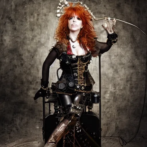 Image similar to a photography of mylene farmer as a steampunk queen by cedric peyravernay