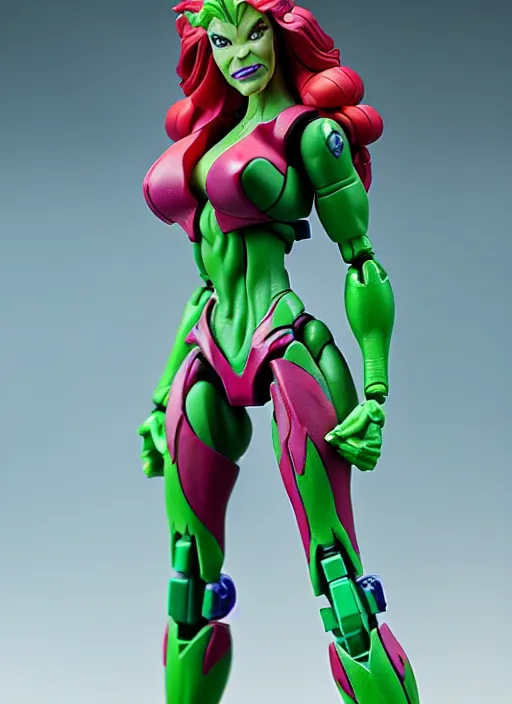 Prompt: Transformers Poison Ivy action figure from Transformers: Kingdom, symmetrical details, by Hasbro, Takaratomy, Don Bluth, tfwiki.net photography, product photography, official media