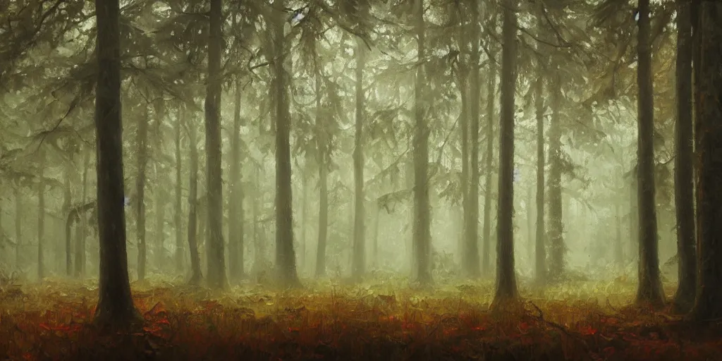 Prompt: forest, cinematic lighting, detailed oil painting, hyperrealistic, 8k