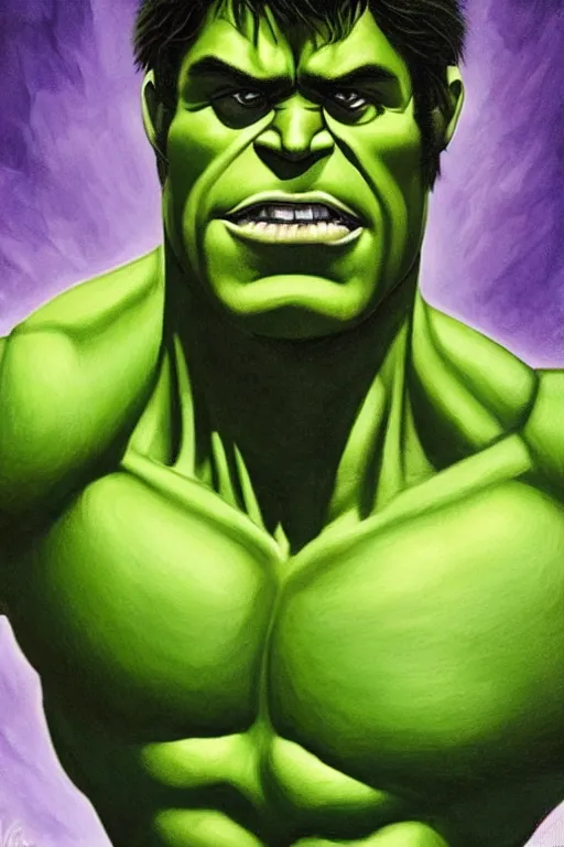 Prompt: ultra detailed incredible hulk portrait in the style of grant wood
