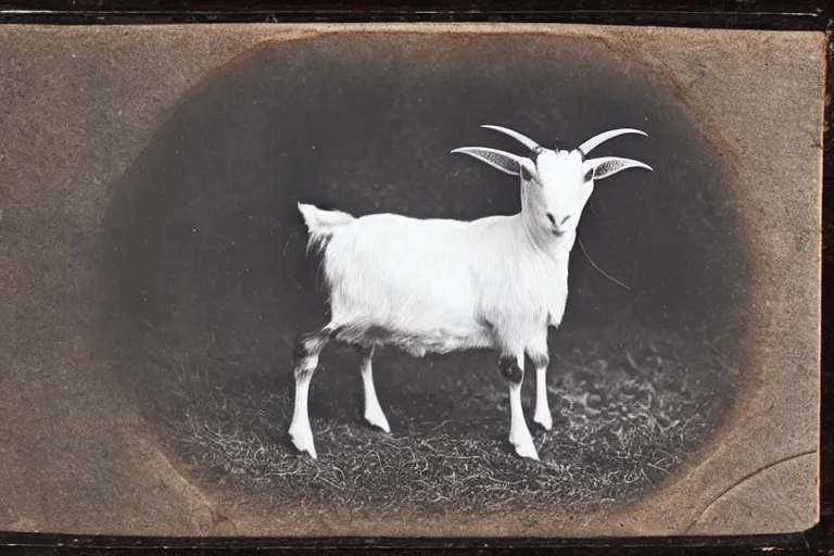 Image similar to a tintype photo of a cross between a crab and a goat