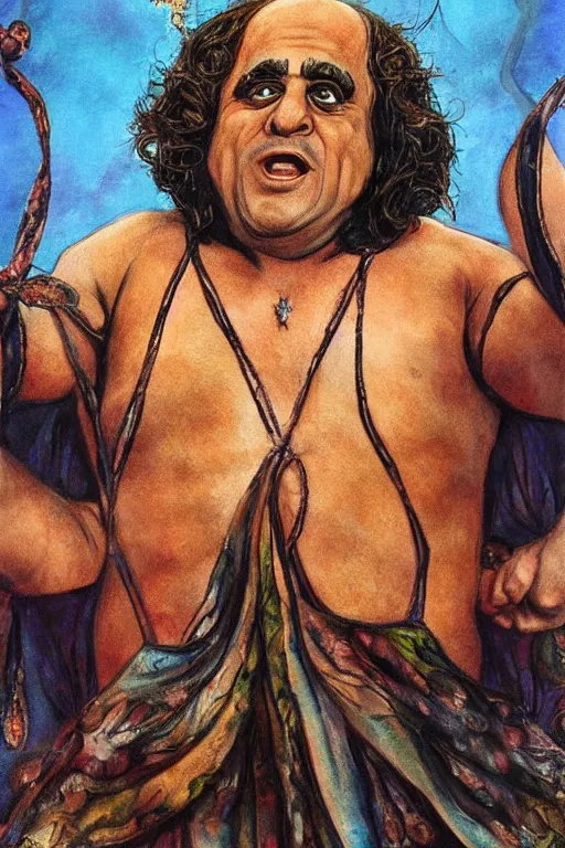 Image similar to danny devito as dionysus by josh kirby