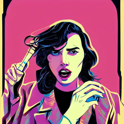 Image similar to a colorful comic noir illustration of a sad gal gadot singing the blues new orleans by sachin teng, dark vibes, pastel lighting, cinematic, depth of field, 8 k, high contrast