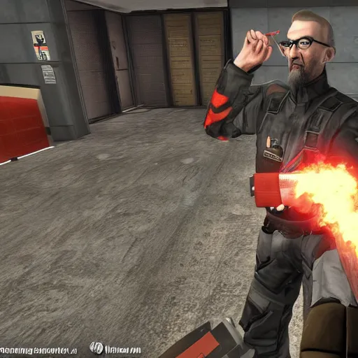 Image similar to gordon freeman plays csgo and kill gman from half life from vintovka