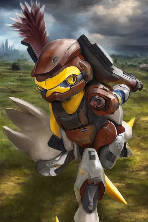 Prompt: pidgey pokemon playing as master chief, oil on canvas, intricate, 8 k highly professionally detailed, hdr, cgsociety