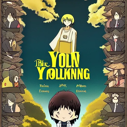 Image similar to the yellow king, ghibli style, anime