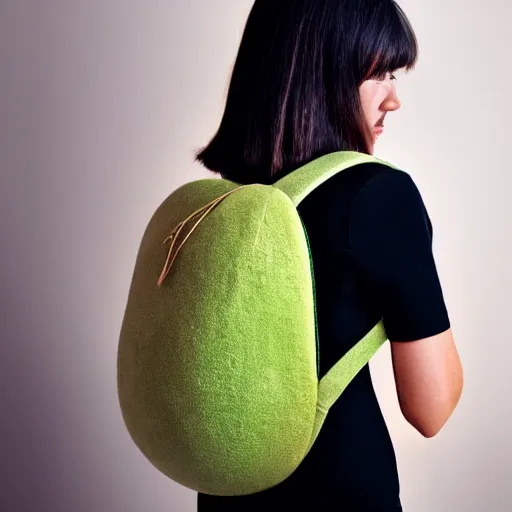 Prompt: avocado backpack, magazine photo, studio lighting, brilliant design