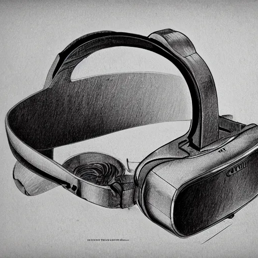 Image similar to Vintage, detailed, sketch of Oculus Rift, with full descriptions, on parchment