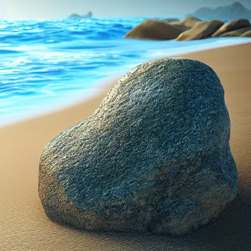 Image similar to a beautiful rock on the beach, octane render nvidia raytracing