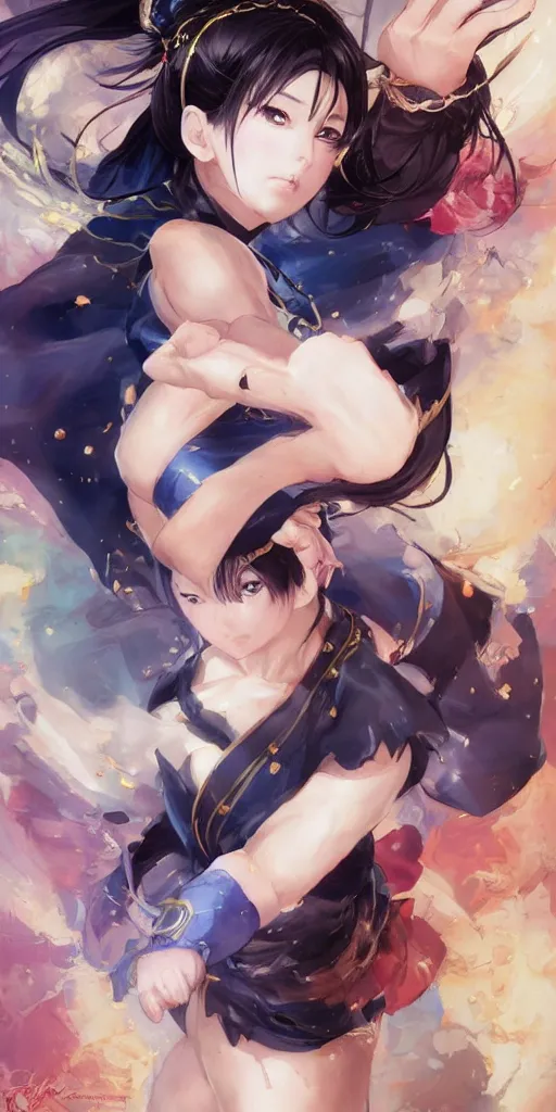 Prompt: A beautiful semi realistic anime portrait of Chun li full body fighting poses beautiful hand by Stanley Artgerm Lau, WLOP, Rossdraws, James Jean, Andrei Riabovitchev, Marc Simonetti, and Sakimichan, tranding on artstation, WLOP, rossdraws, Logan Cure, Mingchen Shen, BangkuART, sakimichan, yan gisuka, JeonSeok Lee, zeronis, Chengwei tranding on artstation