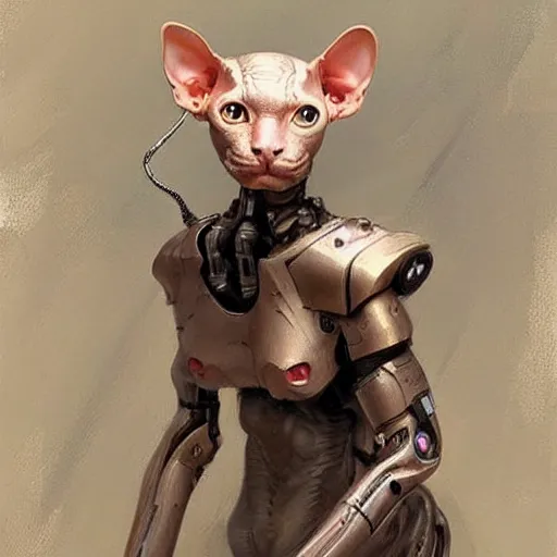 Image similar to a cyborg!!!! sphynx cat concept art by daniel gerhartz