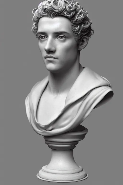 Prompt: a realistic porcelain full-head rococo style bust of handsome young Spanish prince with colored pipecleaners for a crown and suspended in outer space, photorealism, octane render, depth of field, 8k, 35mm, artgem, Trending on artstation