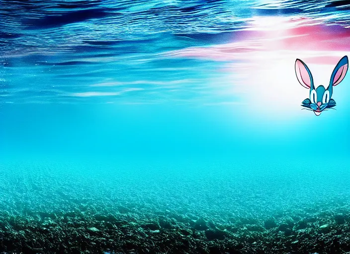 Prompt: under water bugs bunny, water light scattering, underwater photography, high details, 8 k, realistic shot, cinematic lighting