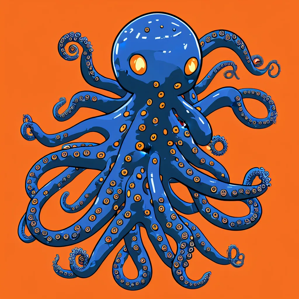 Image similar to damaged cyborg robotic octopus, symmetrical sticker design, vector art, 8k, trending on artstation