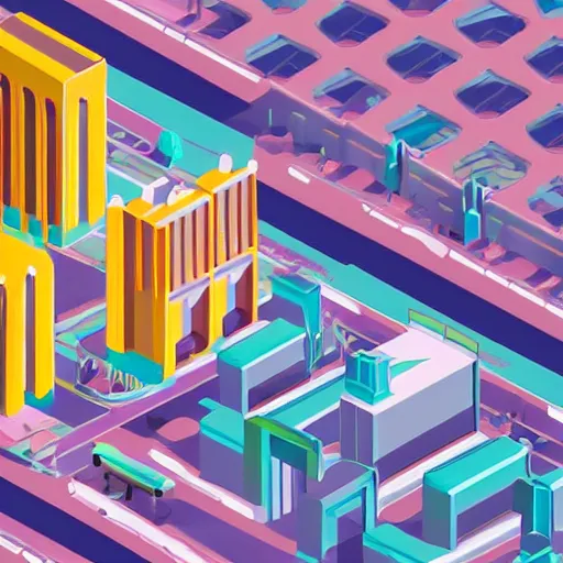 Image similar to isometric photo of a futuristic art deco city, realistic style, bold colors, at golden hour