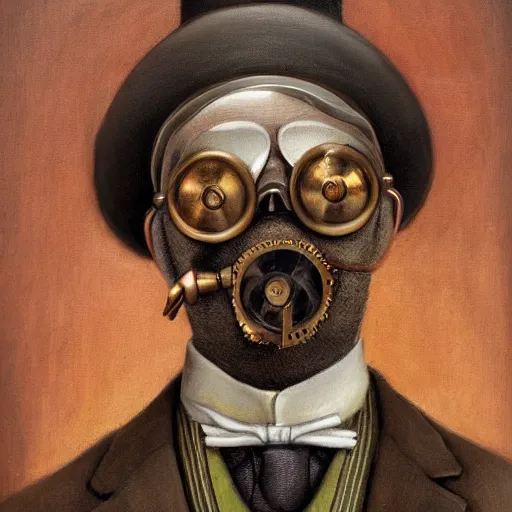 Close Portrait Handsome Young Man Steampunk Goggles Golden Mask