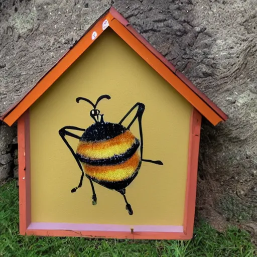 Image similar to a beehive-frame that has been painted on by children,