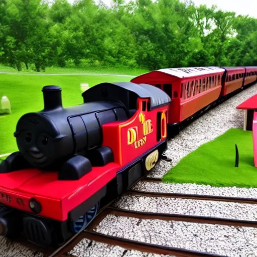 Prompt: red thomas the train going fast