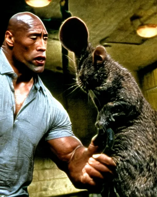 Image similar to film still close - up shot of dwayne johnson as john coffey petting a mouse in the movie the green mile. photographic, photography