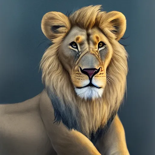 Image similar to Lion looking to a kid , artwork by Aaron Blaise, disney, art station