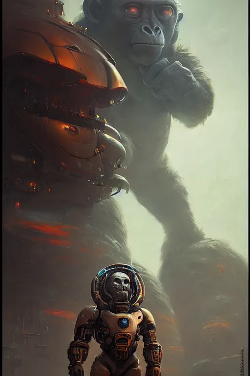 Prompt: large space ape cyborg by anna podedworna, bayard wu, greg rutkowski