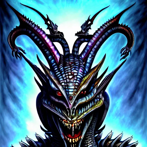 Prompt: Giger portrait of queen dragon, Dragon in dragon lair, HD, full body dragon concept, flying dragon, soft shading, soft colors, relaxed colors, hyperdetailed, wide angle lens, fantasy, futuristic horror, style of giger