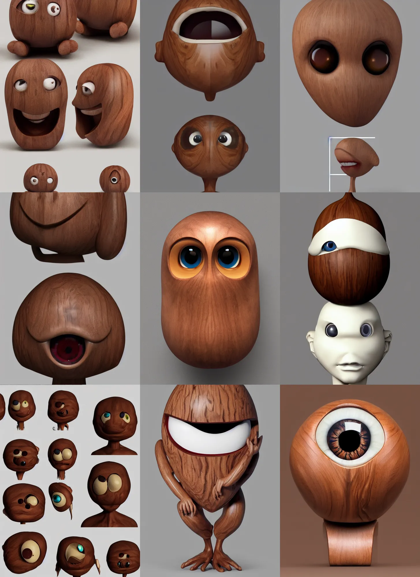 Prompt: a severe large walnut with two severe eyes and a mouth without a nose, white background, artstation, pinterest, detailed product photo, 3 / 4 pose