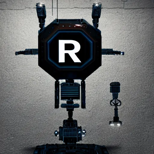 Image similar to gangsta robot with the letters br0sk1pd printed on it, expressive, photo realistic, dramatic cinematic lighting, octane render, 4k, ultra detailed