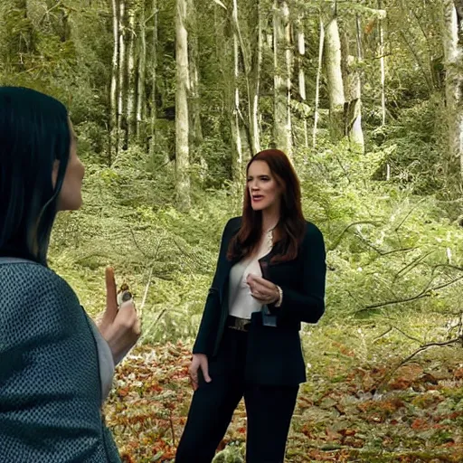 Prompt: stunning live footage of news anchorwoman liv tyler reporting from lothlorien interviewing arwen, lord of the rings movie, by daniella zalcman, directed by peter jackson, highly detailed, canon eos r 3, f / 1. 4, iso 2 0 0, 1 / 1 6 0 s, 8 k, raw, symmetrical balance