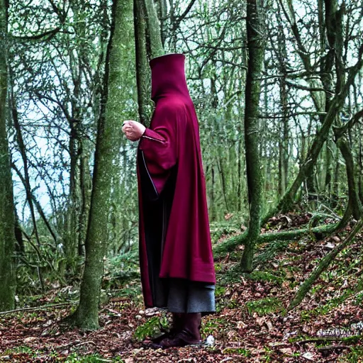 Prompt: medieval cloak wearing lizard human, photograph captured in the woods