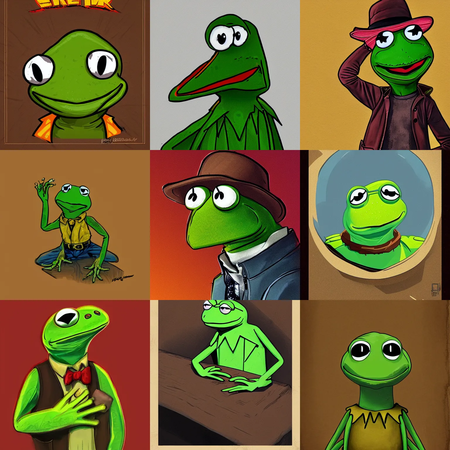 Prompt: disco elysium portrait of kermit the frog illustrated by aleksander rostov