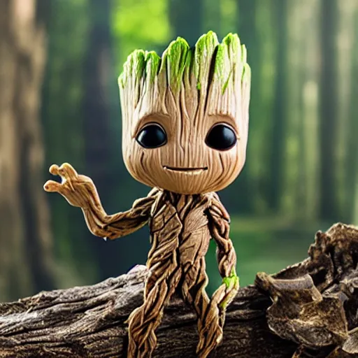 Prompt: A baby groot, funko pop, 8k, forest, cute, photo studio