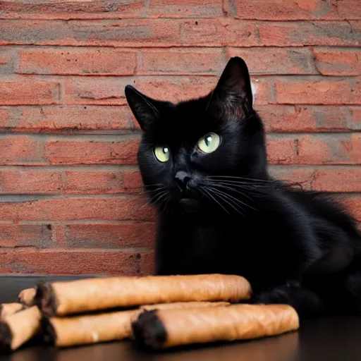 Prompt: black cat smoking cigar and wearing suit. award winning photo. high quality high fidelity. 4 k. unsplash.