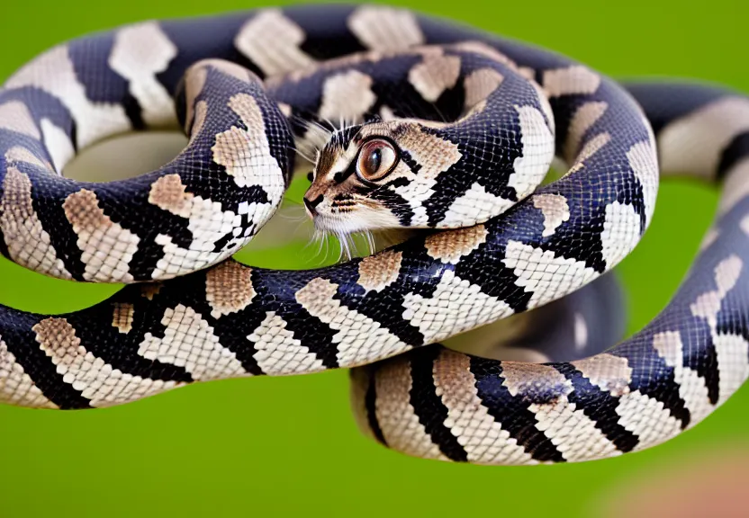 Prompt: kitten snake, hissing, 3 0 0 mm, f / 4