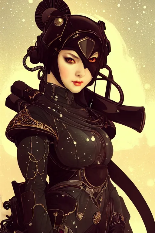 Image similar to portrait ninja gaiden girl, armored dieselpunk wardrobe, at snowy fuji mountain moonlight, ssci - fi and fantasy, intricate and very beautiful and elegant, highly detailed, digital painting, artstation, concept art, smooth and sharp focus, illustration, art by tian zi and alphonse mucha and wlop