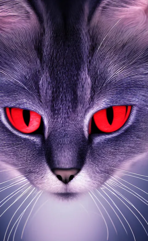 Image similar to blue cat with crimson glowing eyes in the night, photo, photorealistic, realistic, detailed, hyperrealistic, 8 k, hdr, lossless