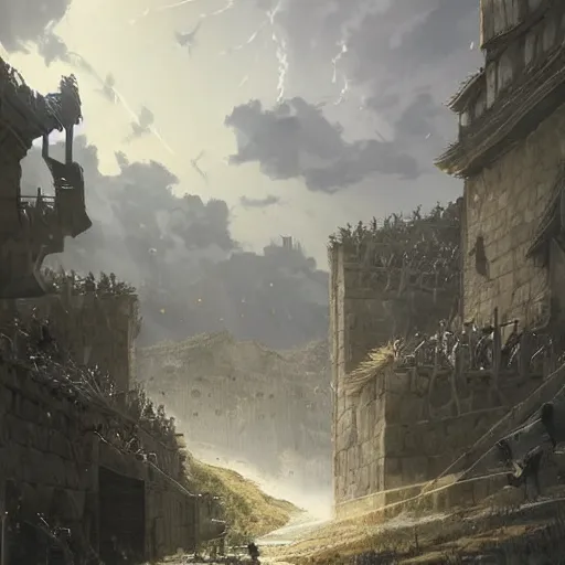 Image similar to a beautiful medieval battle between Knight, Templar against Orc, in anime style highly detailed by Raphael Lacoste, greg rutkowski, makoto shinkai