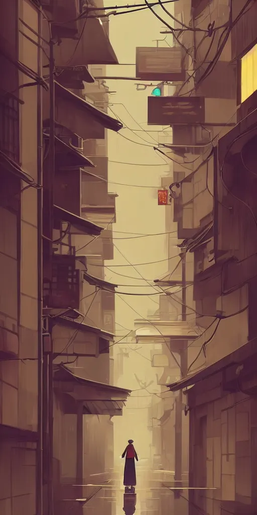 Image similar to tokyo alleyway, rainy day, scooter, by cory loftis, makoto shinkai, hasui kawase, james gilleard, beautiful, serene, peaceful, lonely, golden curve composition