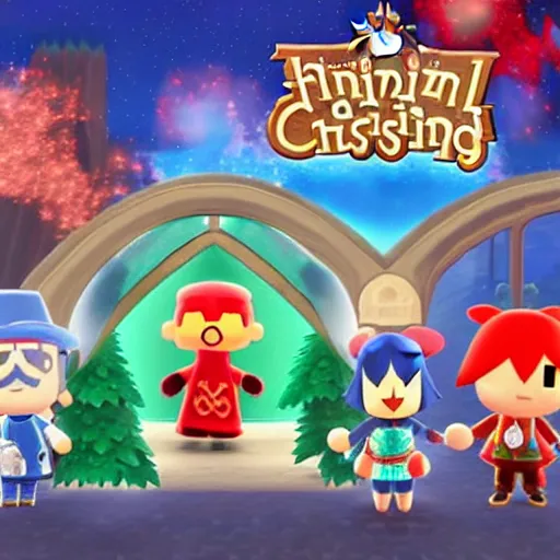 Prompt: A wizard wearing a red hood with glowing blue eyes in Animal Crossing